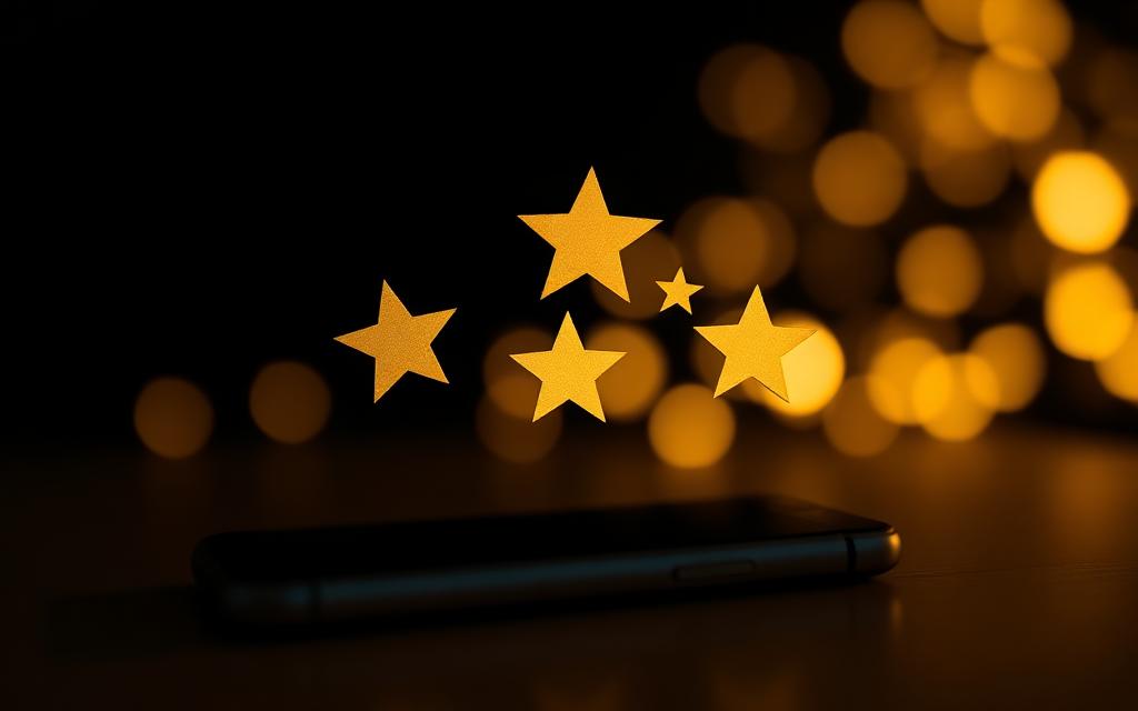 Cinco estrellas doradas sobre un smartphone