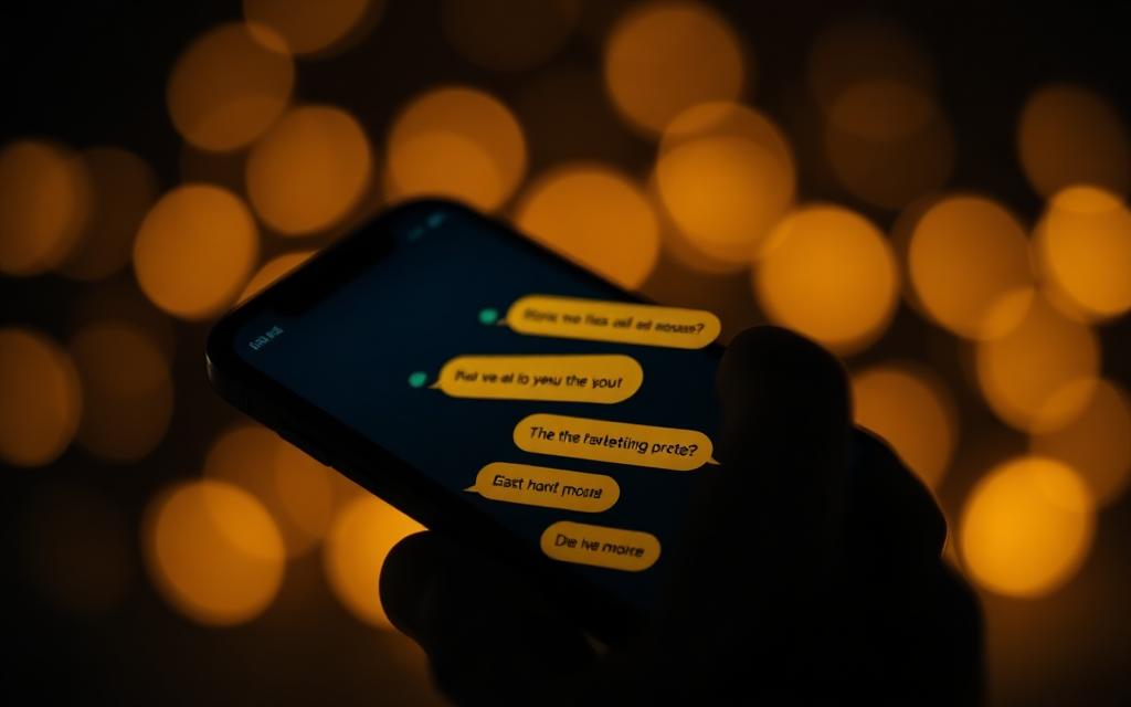Smartphone con conversación de chat en burbujas doradas